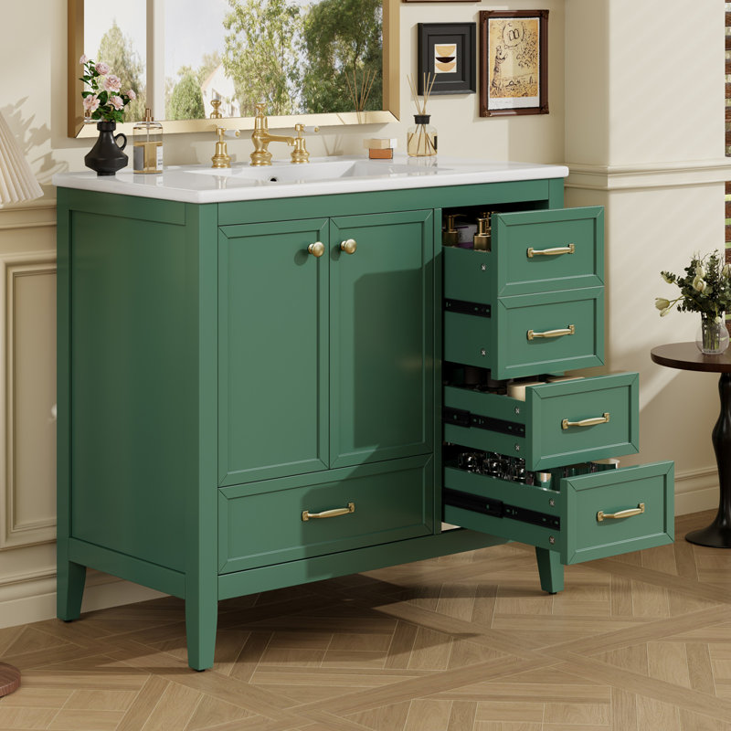 Meuble-lavabo de salle de bain avec lavabo, Vert