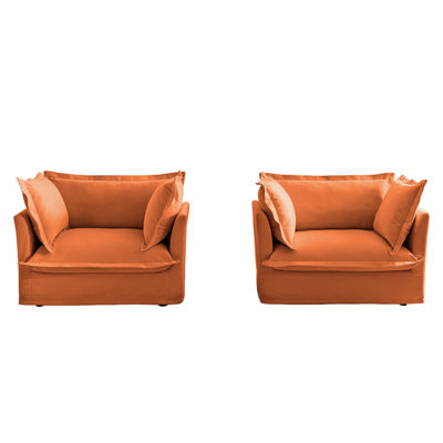 Ensemble de 2 fauteuils avec housse, fauteuil d'appoint à siège profond pour salon, salle de lecture, chambre à coucher et espaces de travail, ensembles de fauteuils avec grands coussins moelleux, tissu chenille, orange