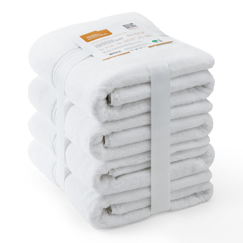 TOWN & COUNTRY EVERYDAY 4-Piece Solid Dobby Border Bath Towel Set, 30x58-Inch, 100% Cotton, White