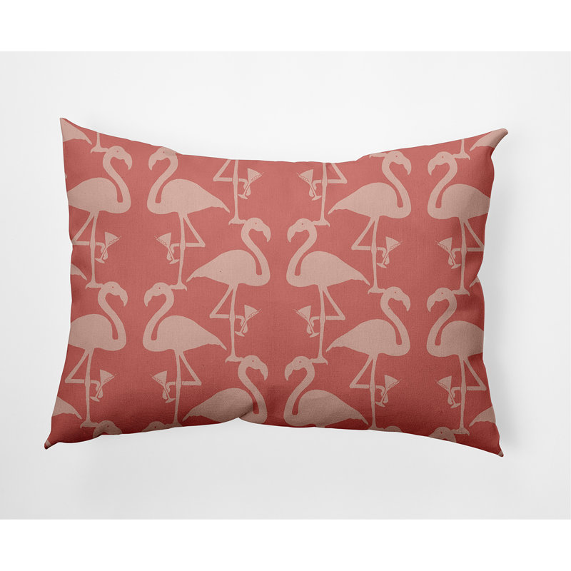 Housse et insert de coussin rectangulaire d'extérieur Flamingo Heart Martini, Corail