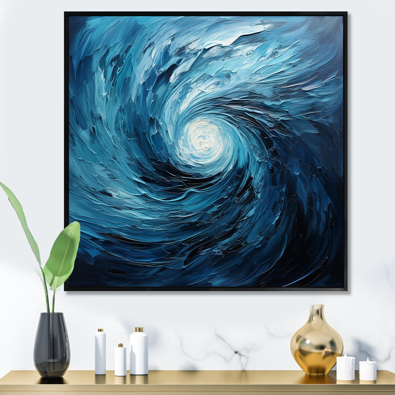 «Blue and White Emotion Spiral 3», art mural abstrait, H 30 po x l 30 po, Noir
