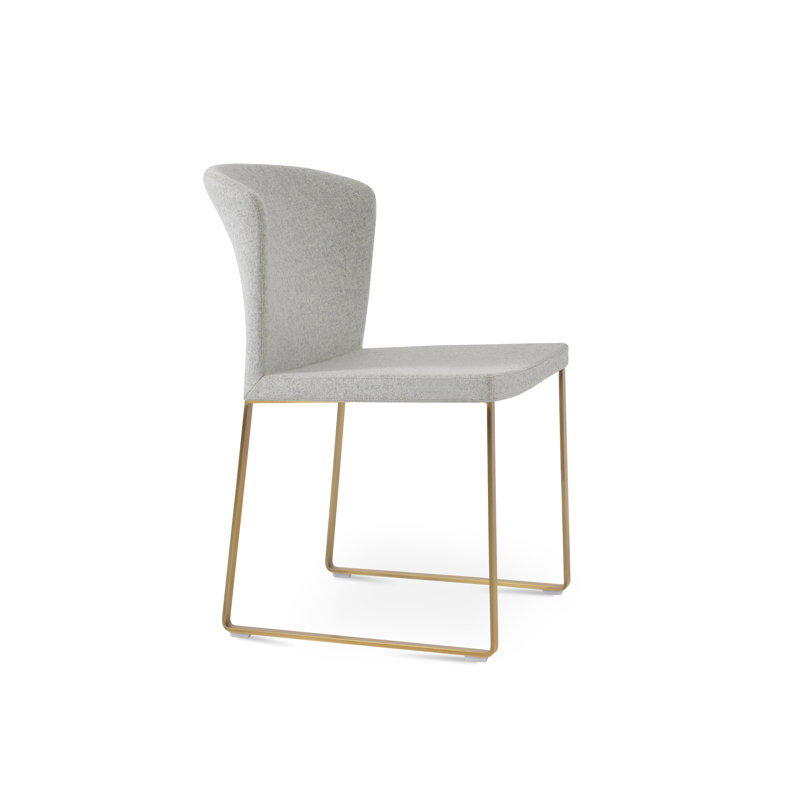 Capri 18'' H Upholstered Metal Side Chair, Silver Wool, Brass