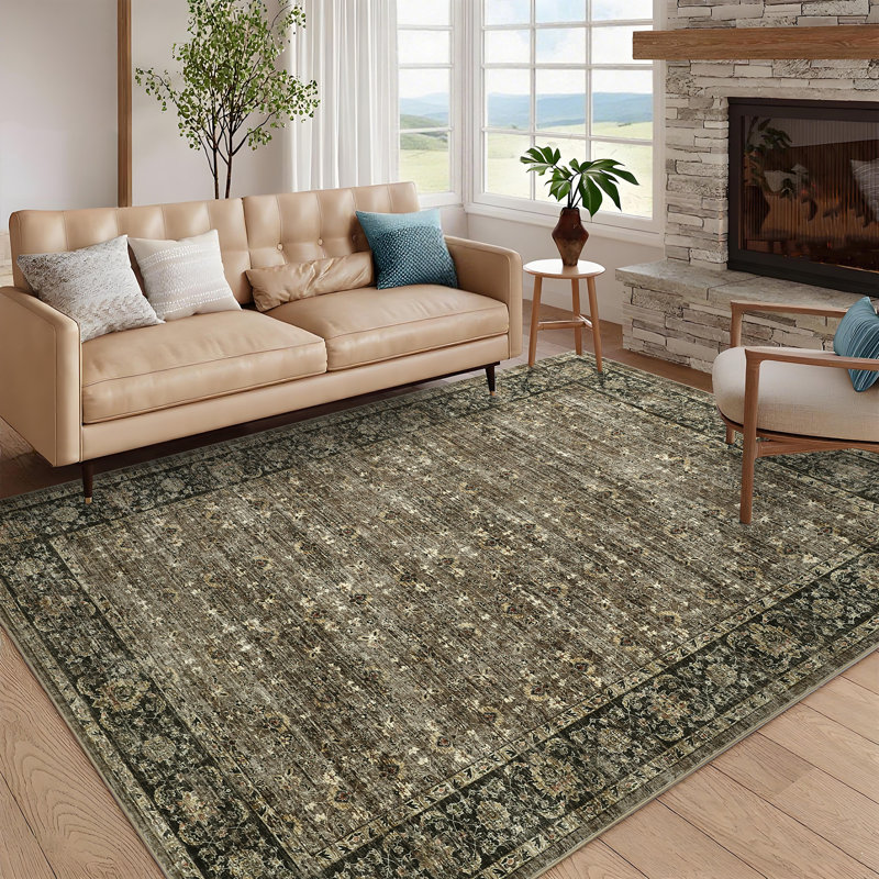 Machine Washable Area Rugs for Living Room, Floral Rugs Oriental Vintage Rugs Distressed Non Slip Stain Resistant Soft Low Pile Carpet for Bedroom Dining Room Nursery Kids Room