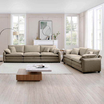 Ensemble de canapés familiaux avec canapé à assise profonde, canapé chaleureux pour le cinéma maison et le salon, un canapé 2 places et un canapé 3 places, velours côtelé brun clair