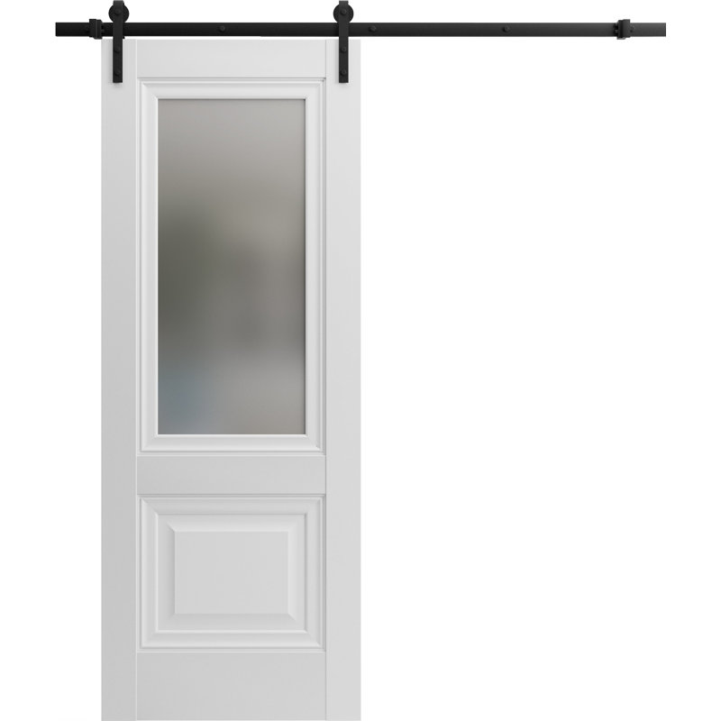Lucia Frosted Glass Panelled Wood Barn White Door, 18'' x 84''