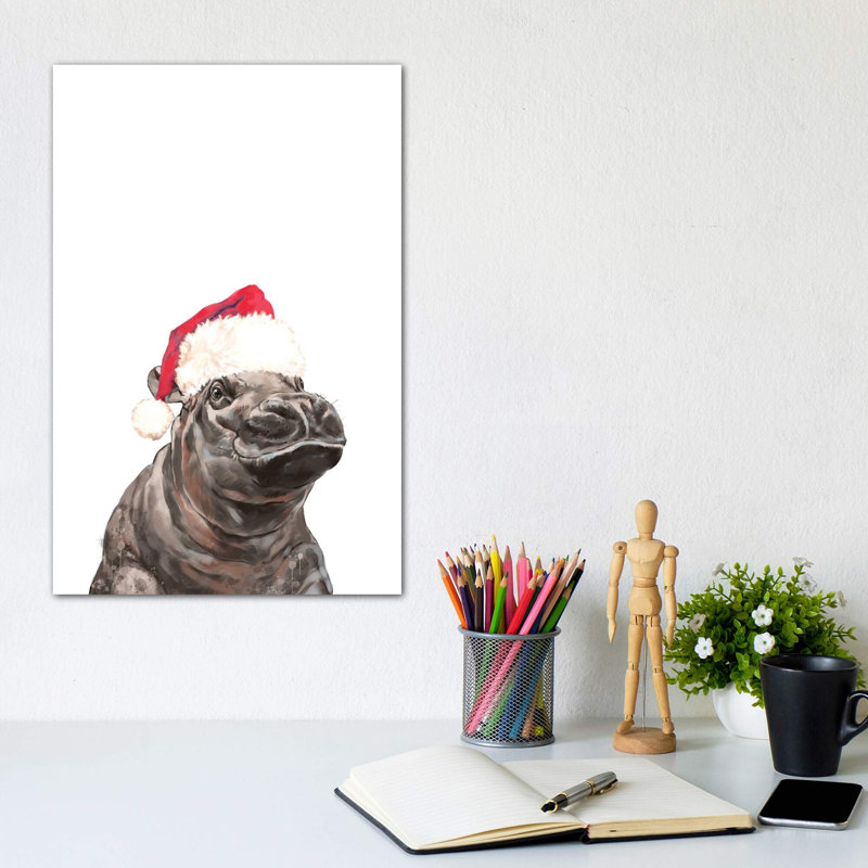 «Christmas Baby Hippo» par Big Nose Work - impression d'art graphique, H 12 po x l 8 po x P 0,75 po, Toile tendue, Aucun mat