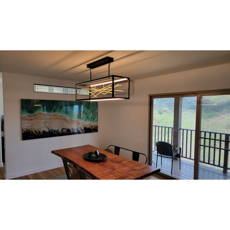 Styx Integrated LED Open Frame Rectangle Linear Pendant - Black w/ Gilded Gold Branches