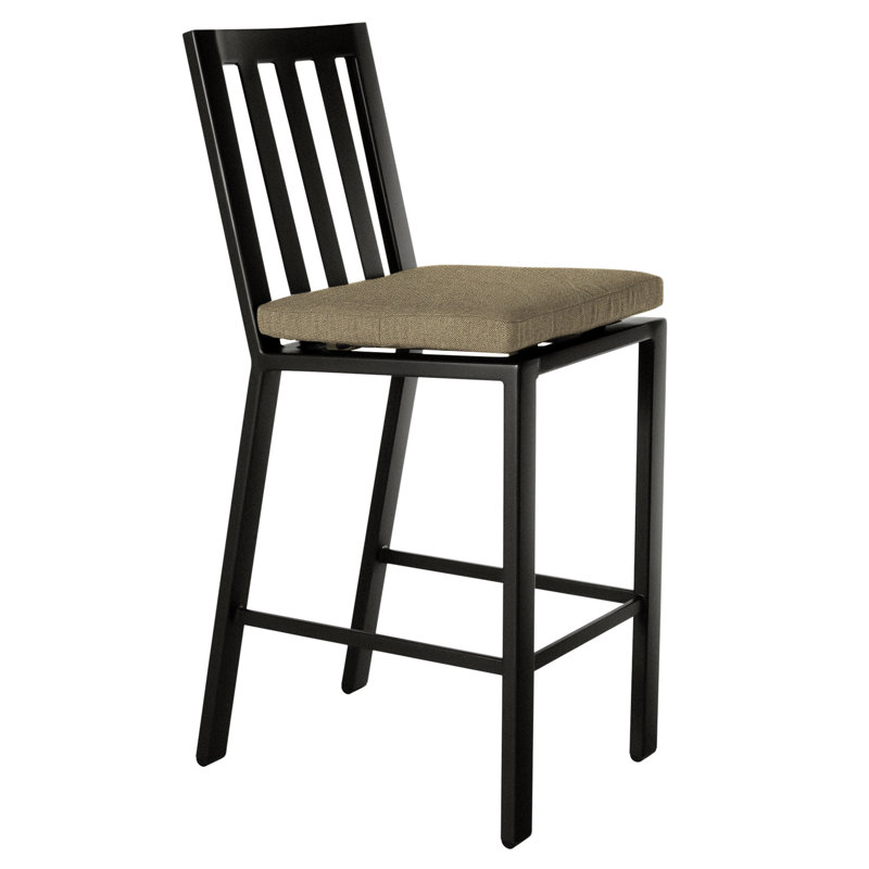 Aris Outdoor Bar Stool, Mainstreet Latte, Carbon Black, 27.75"