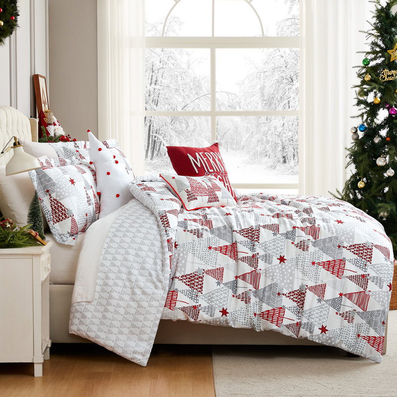 Ensemble de literie réversible surdimensionnée 6 pièces Merry and Bright, Édredon pour grand lit + 2 taies décoratives pou