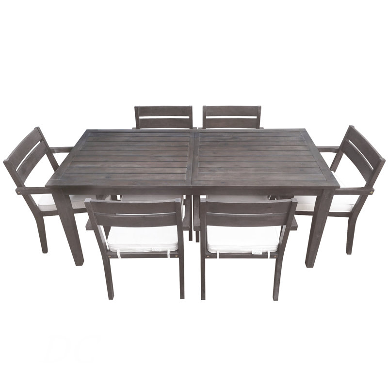 7 Pieces Acacia Wood Outdoor Dining Set With Cushions,Modern 6 Chairs And 1 Large Table, Dining Furniture Set For Lawn, Backyard, Garden Deck,Poolside