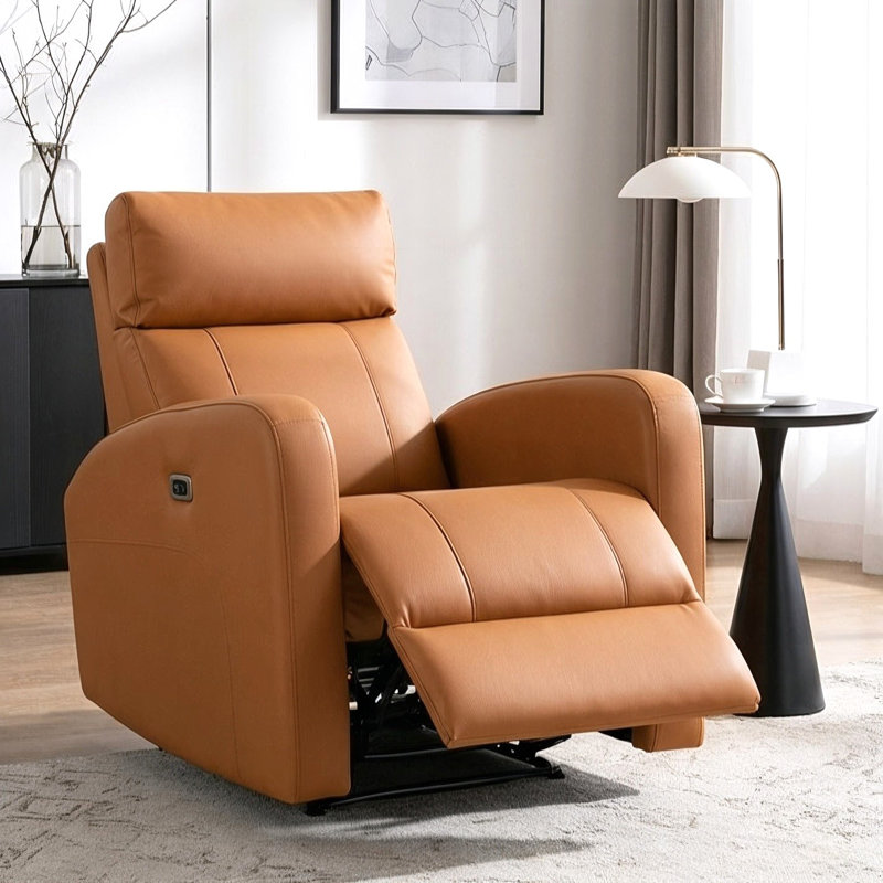 Joris 31.1" Top-Grain Leather Power Recliner with Adjustable Headrest, USB-A & USB-C, Tan Top Grain Leather