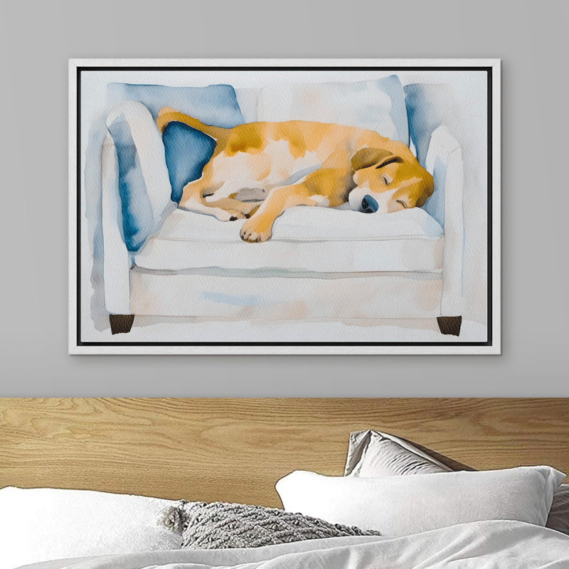 "Cozy Beagle endormi sur un canapé", Blanc, H 24 po x l 36 po