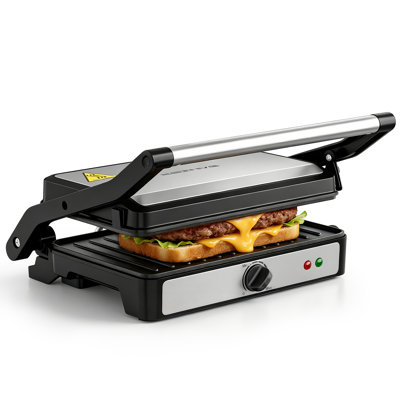 Machine à griller et à presser électrique Panini, machine à panini compacte à chauffage rapide de 850 W avec contrôle de la température, plaque chauffante antiadhésive à plat à 180 °, assiettes à steak de 9,2 po x 5,8 po, hamburgers