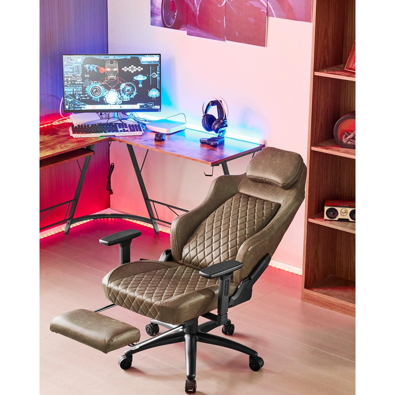 Inbox Zero Adjustable Reclining Ergonomic Swiveling PC & Racing Game Chair, Brown