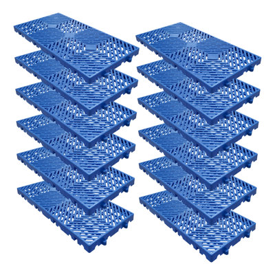 HDPE Plastic Pallets - 23.6"x11.8"x1.18" - Lightweight, Waterproof, Dampness-Proof, Ventilated Grid Floor Pallets - Ideal for Basement, Garage, Kitchen, Outdoor Storage - Set of 12, Blue