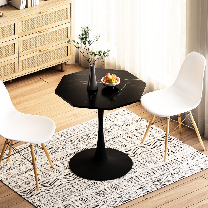 Table octogonale moderne Buchanan avec marbre noir - plateau de table et pieds en métal - option pratique et élégante, support de surface semblable au marbre café de 32,38 po