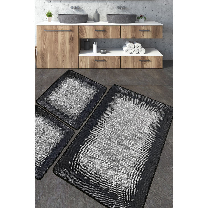 Ensemble de tapis de bain luxueux (3 pièces), polyester antibactérien, 23,6 po x 39,4 po (1 pièce) et 19,7 po x 23,6 po (2 pièces) | Dessous antidérapant, 700 g / m² | Lavable à la machine, séchage rapide, parfait pour le décor de la salle de bain et du spa, doux et durable