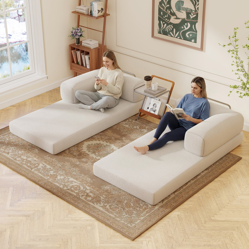 78.74'' Wide Modular Convertible Compression Sleeper Sofa Bed with High-Density Foam and Fixed-Shape Frame, Beige