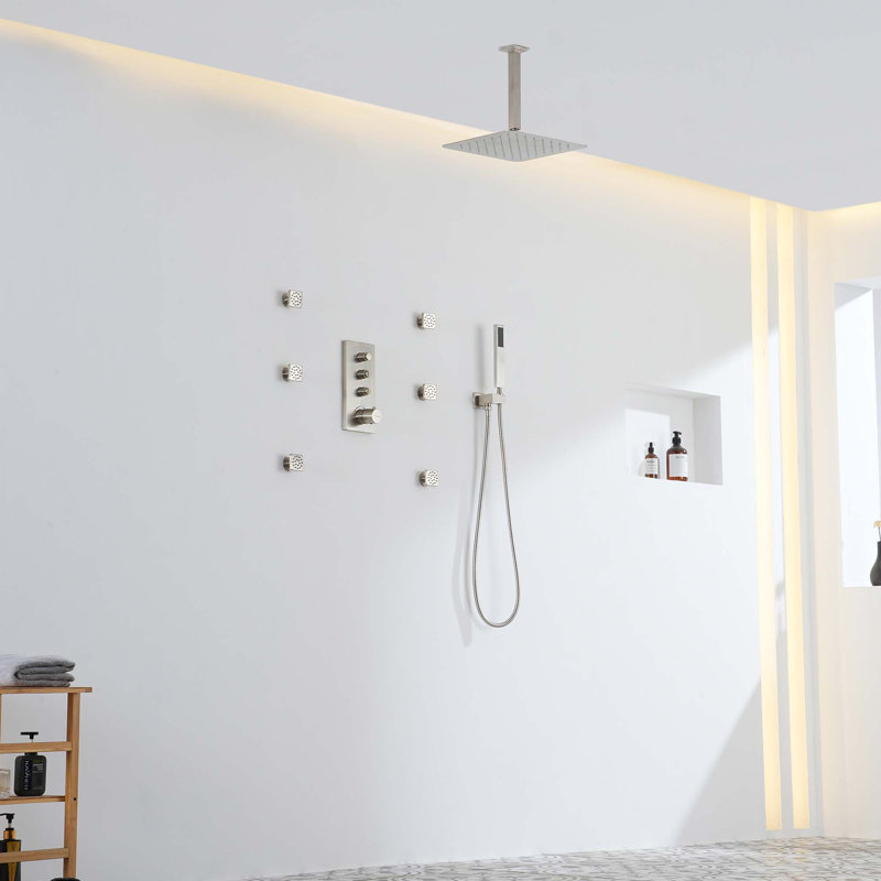 Système de douche thermostatique 3 fonctions à 3 fonctions 12 po, Nickel brossé