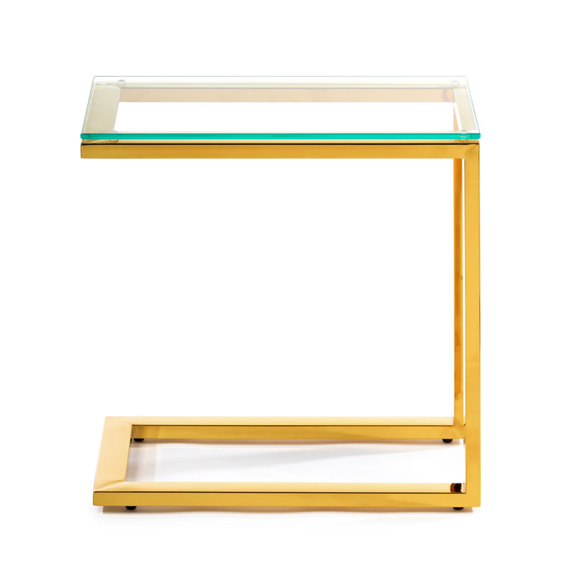 Lamanna Glass Top Frame End Table, Gold, Clear