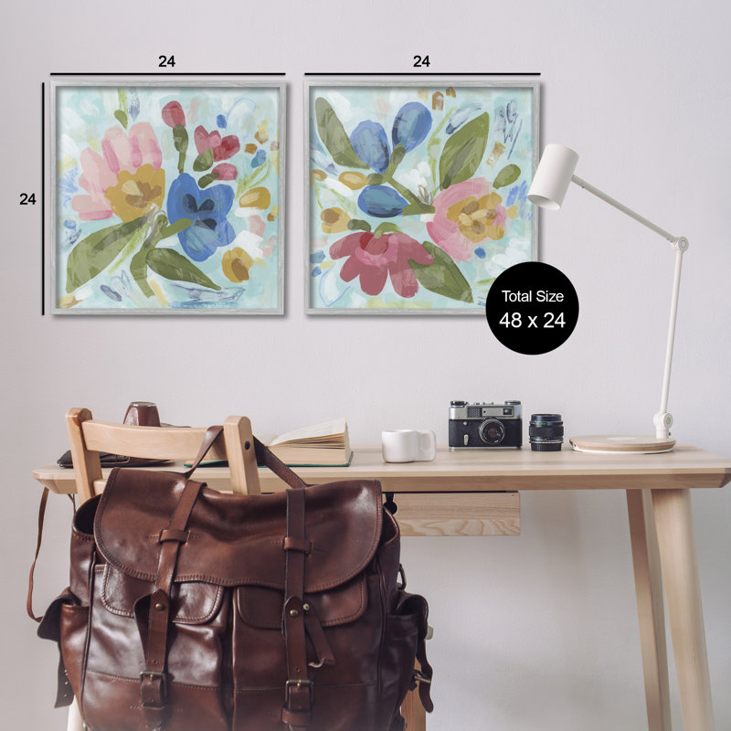 Ensemble de 2 giclées encadrées éclectiques de fleurs, design par June Erica Vess, Estampe numérique Farmhouse