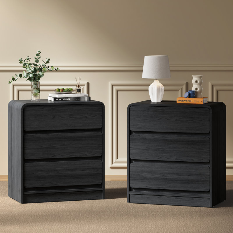 3-Drawer Nightstand Set Of 2, Black