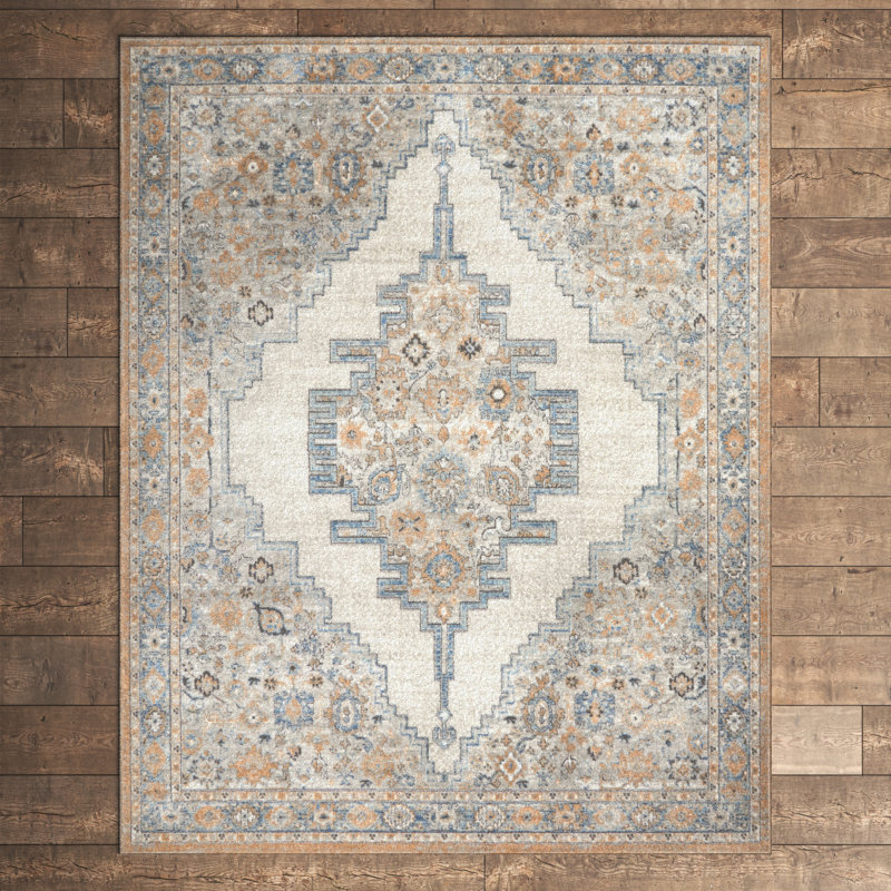 Tapis oriental gris / bleu clair / beige / ivoire Waugh, Rectangle 3 pi x 5 pi