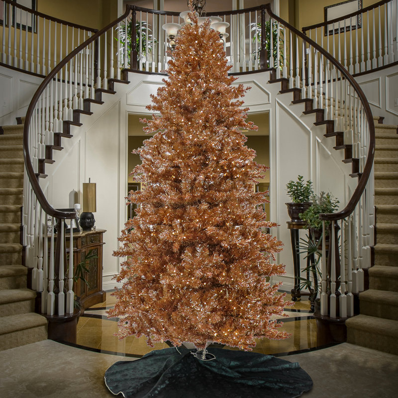 Rose Gold Fir Flocked/Frosted Christmas Tree with LED Lights, 10 Ft