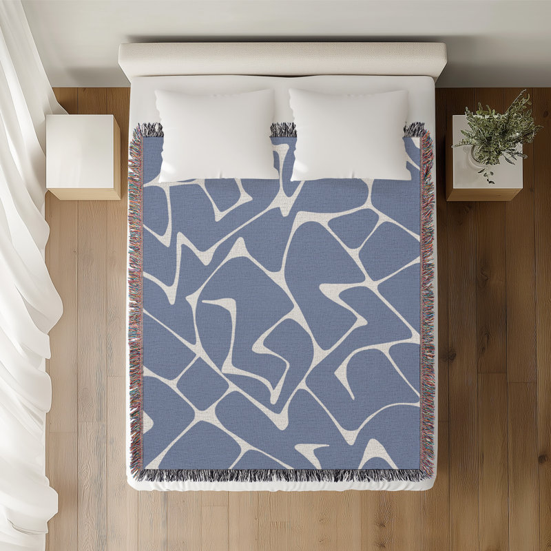 Jeté 100% coton abstrait Mola, L 70 po x l 50 po, Bleu pâle