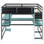Lit mezzanine double en bois avec bureau, support de rangement latéral, tablettes multiples et lumière RVB, bleu nuage-1837225840-1838682829