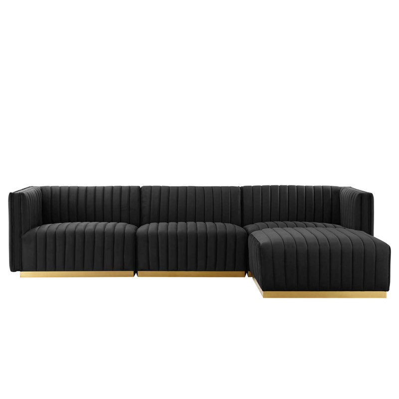 Canapé modulaire 4 pièces Conjure, Velours noir, Doré