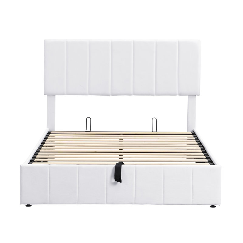 Upholstered Platform bed with a Storage System, Full, White