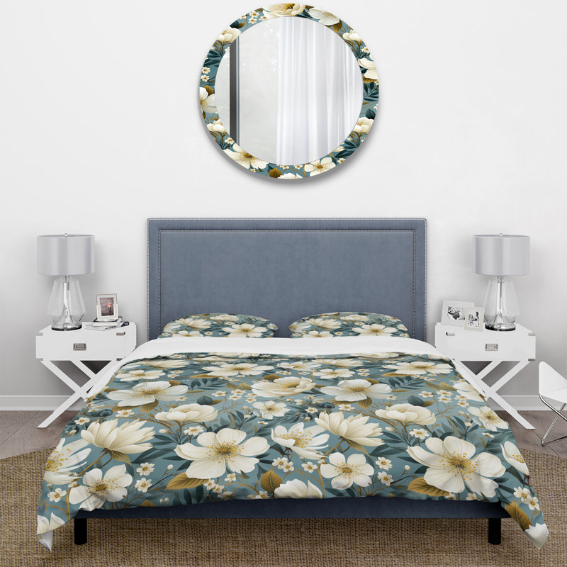 Ensemble de housse de couette White Poppies Minimalist Floral Elegance VI - Floral
