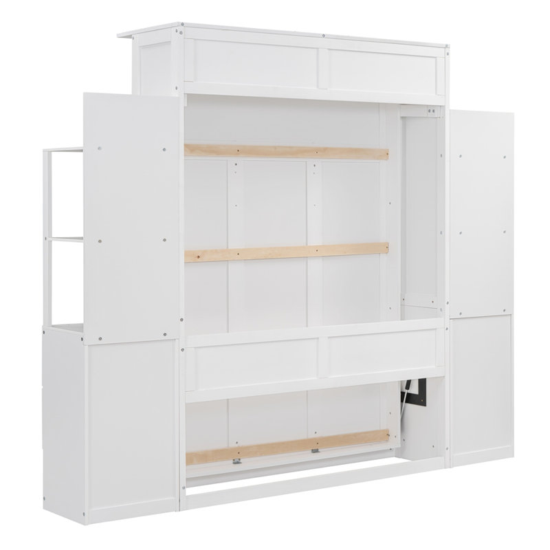 Lit escamotable moderne avec tiroirs et lumières DEL Modern, Double, Blanc