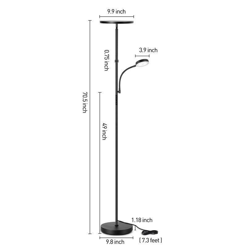 Jernell 70" LED Dimmable Torchiere & Reading Floor Lamp with Remote Control, Black