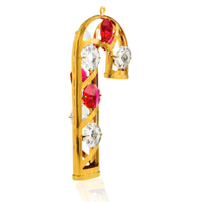 Ornement en forme de canne 24 carats dorée en cristal garniture cloutée