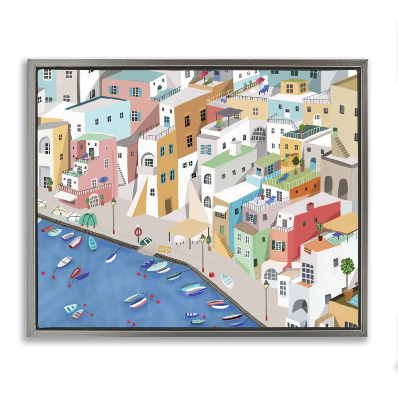 Cadre flottant Coastal Town Harbor, design par Carla Daly, Cadre flottant gris lustré, H 25 po x l 31 po
