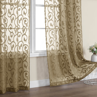 Ensemble de 2 panneaux de rideaux transparents en taupe Furman de 84 pouces de long pour le salon de la chambre à coucher, rideaux semi-transparents avec passe-tringle et passe-tringle en jacquard, 2 pièces, chacune de 42 W, 84 L
