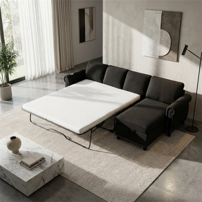 Canapé modulaire en forme de L de 106,5 po, canapé-lit escamotable 2 en 1, canapé en flanelle à 4 places en tissu, avec ports de chargement USB et espace de rangement