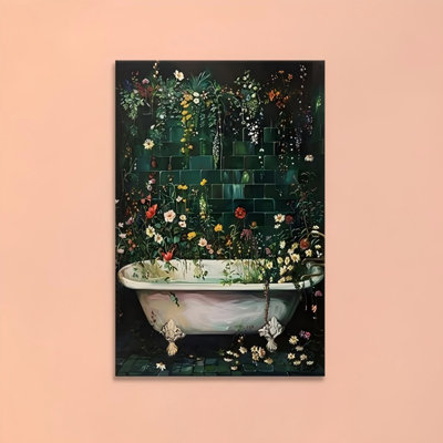 Botanical Bathtub Unframed Canvas Wall Art  16" X 24"