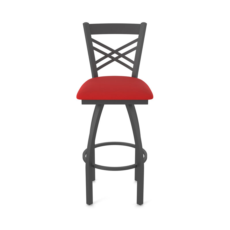 820 Catalina Swivel Stool, Pewter, Vinyl-Canter Red, Bar Stool (30" Seat Height)