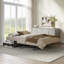 Console Juna Wood Queen à quatre portes avec matelas et coins arrondis, moisson gris bouleau