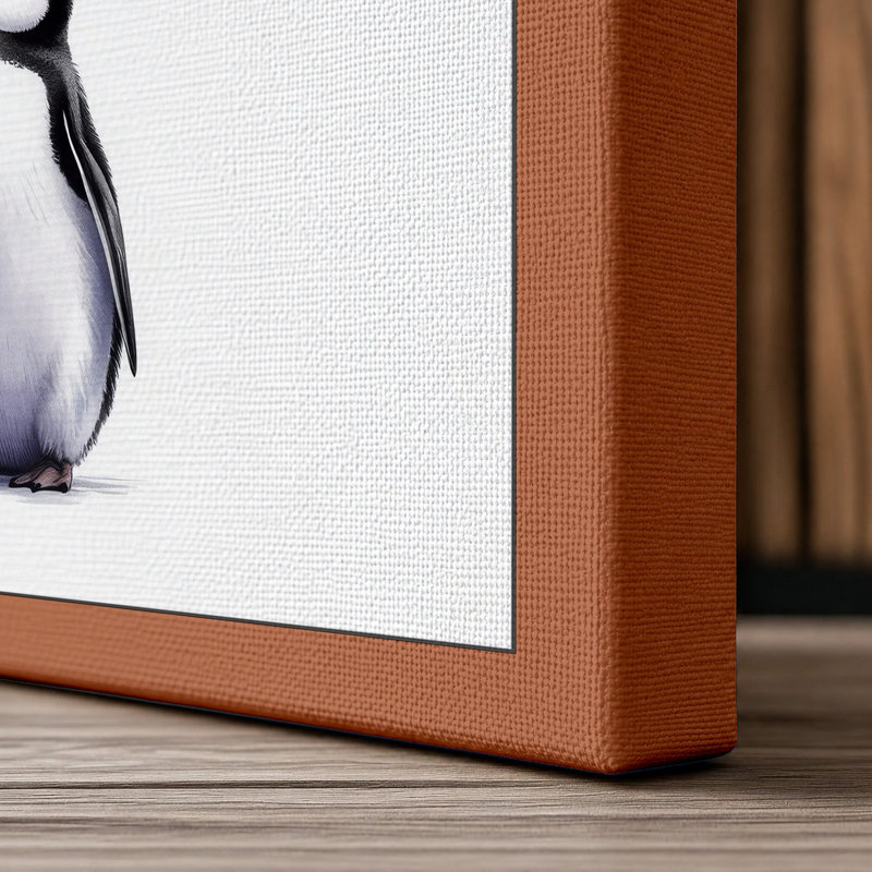 Penguin and Balloons Whimsical - Wrapped Canvas, 36x24 - 91.4 x 61.0 cm, Terracotta Border