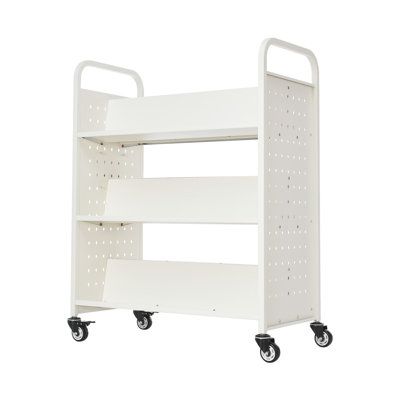 3-Tier Rolling Book Cart with Double-Sided Shelves - Heavy Duty Mobile Library Book Truck for Home & Office