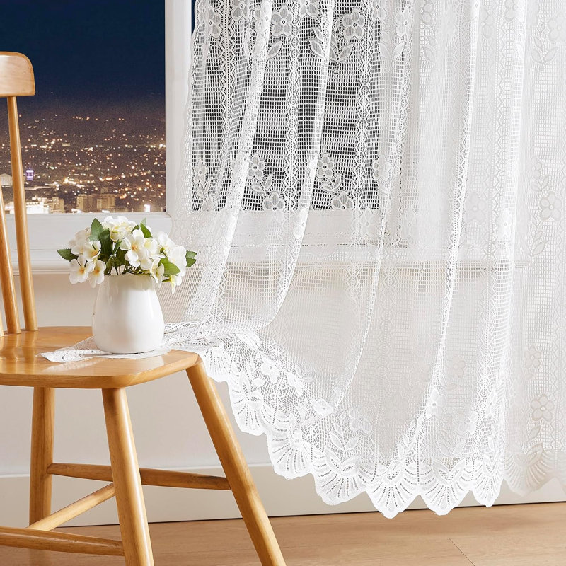 Rideaux transparents en dentelle crochetée ivoire, Ivoire ivoire, L 54 po x L 63 po