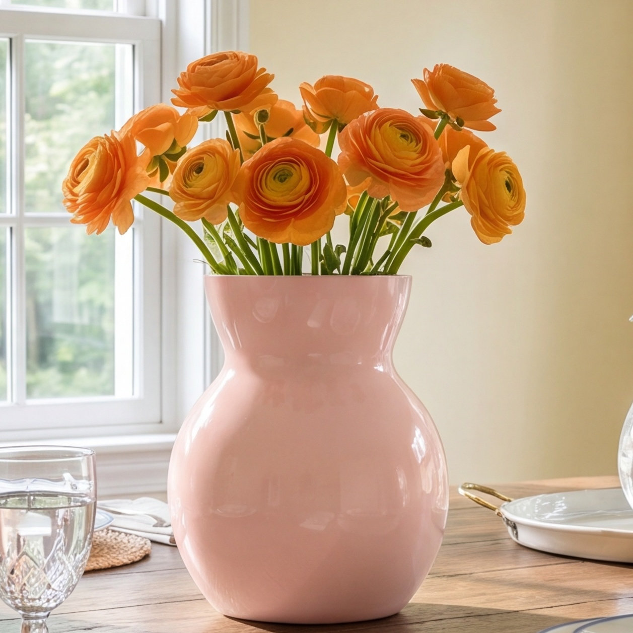 Guliana Handmade Glass Table Vase, Light Pink, 8" H x 6.75" W x 6.75" D