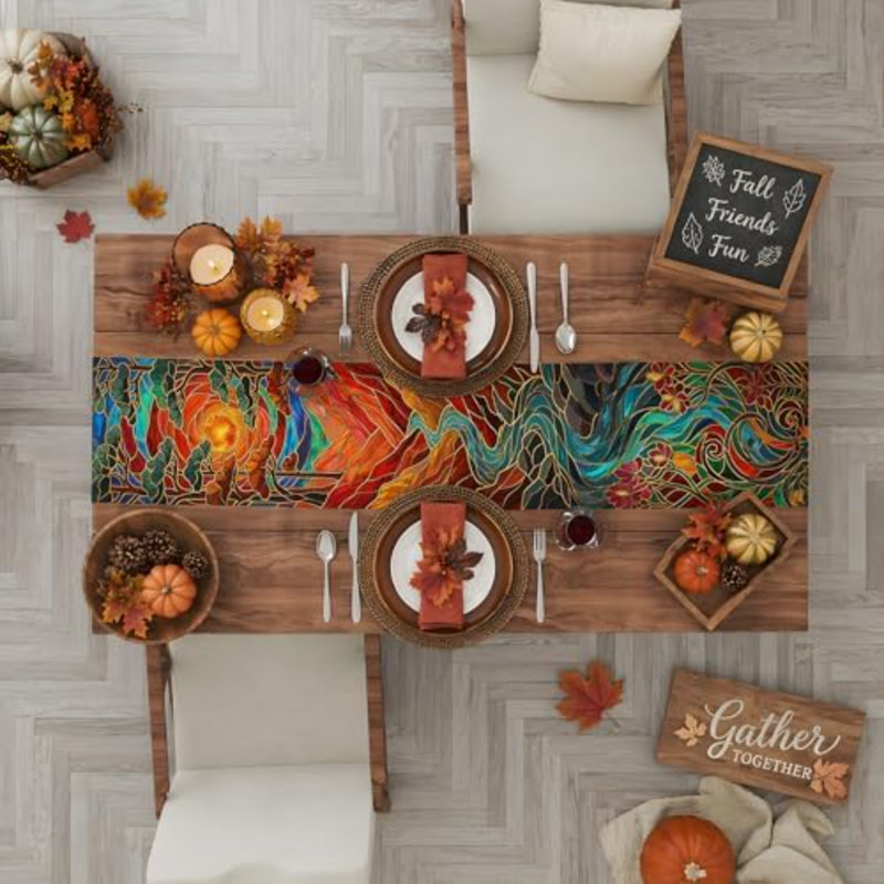 Décorations de l'Action de grâce - Chemin de table en vitrail