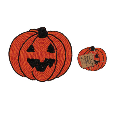 Beaded Pumpkin Coasters, Orange, Beaded, Set of 4, Tabletop, Kitchen, Halloween, Tabletop Accessories