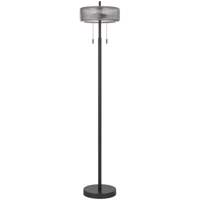 Lampe sur pied de 57 po de hauteur en métal avec finition bronze foncé et abat-jour en verre rond