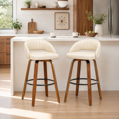 Lawrence Faux Leather Wood Swivel Bar Stools